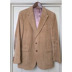 Vtg English Manor Corduroy Suede Elbow Patch Sport Coat Blazer Tan Men's 42R